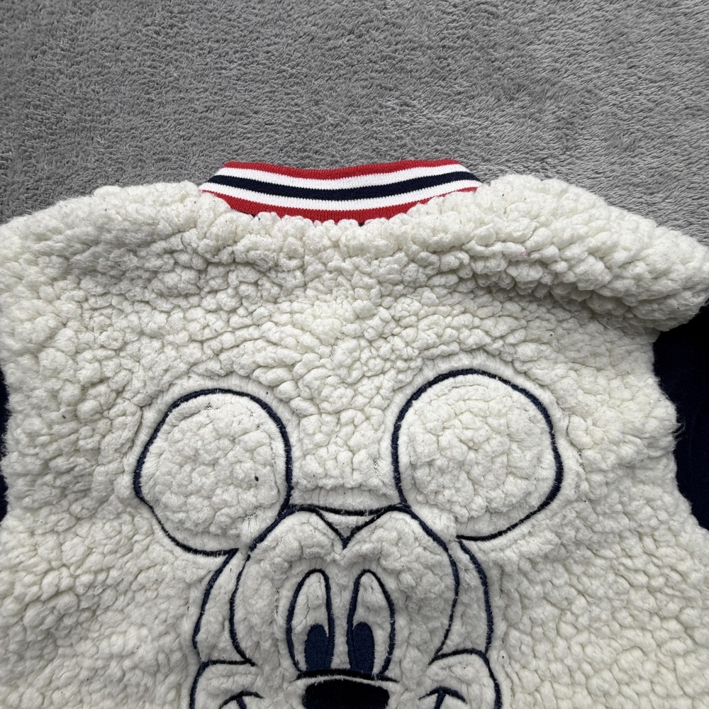 Disney Mickey Donald‎ Pluto Sherpa Varsity Jacket Youth 5-6 White Navy Fleece - Picture 12 of 13